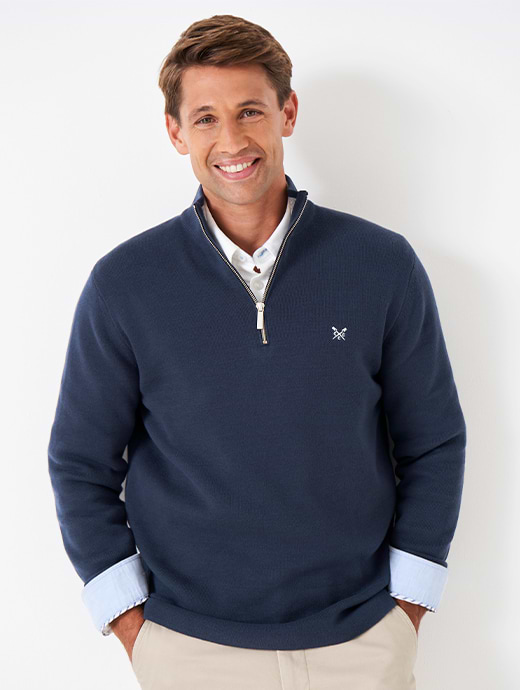 Crew Clothing Men's Full Milano Half Zip Dark Navy
