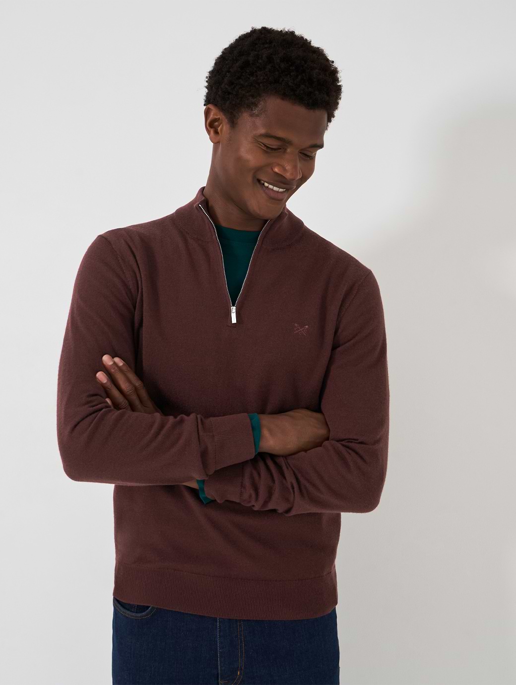 Crew Clothing Men s Merino Half Zip Jumper Heritage Burgundy