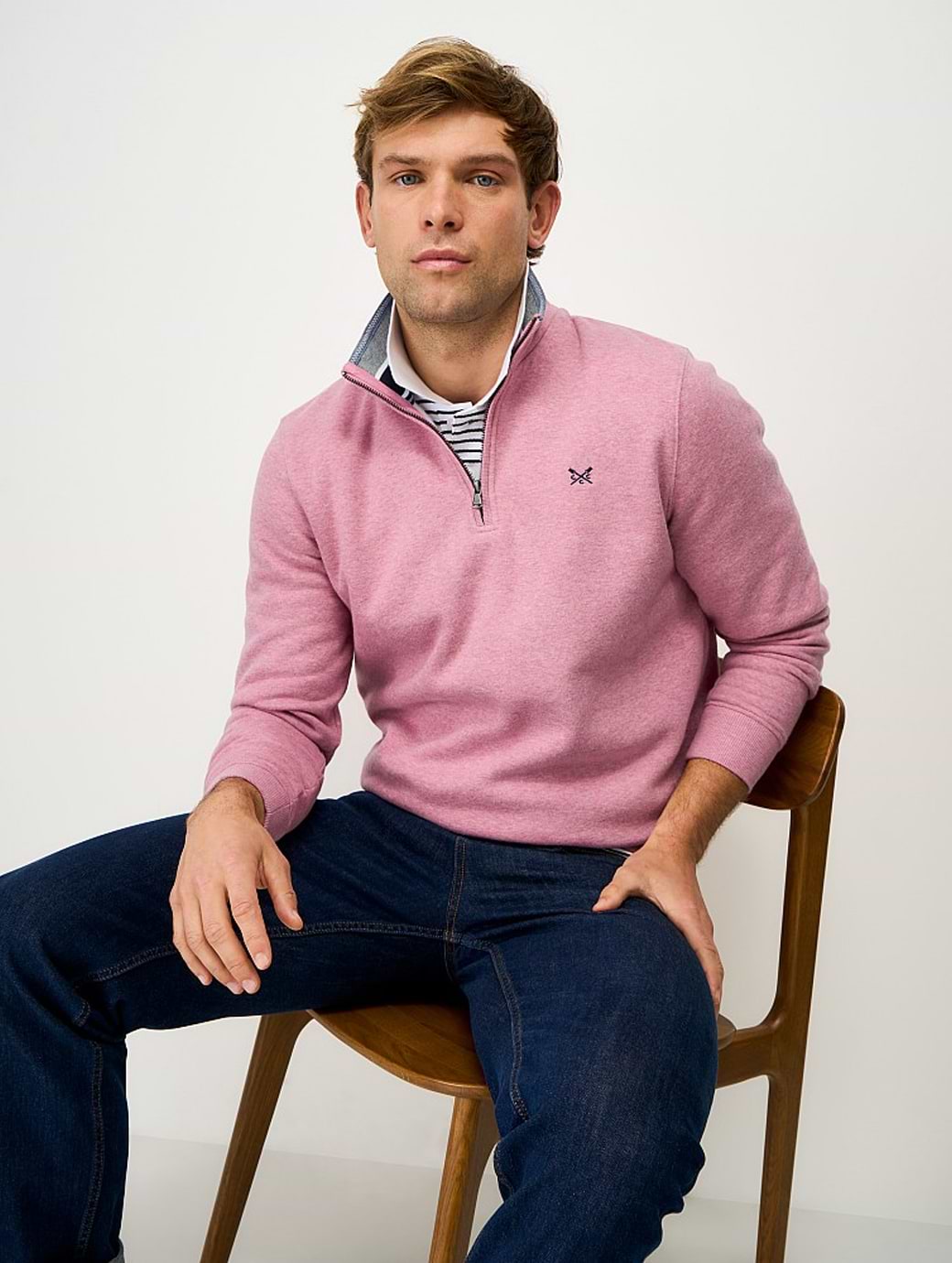 Crew Clothing Men's Classic Half Zip Sweatshirt Pink