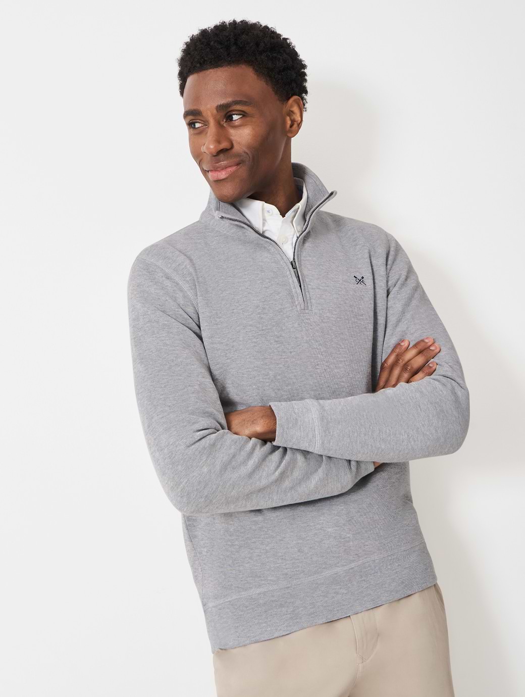 Crew Clothing Men's French Rib 1/2 Zip Grey