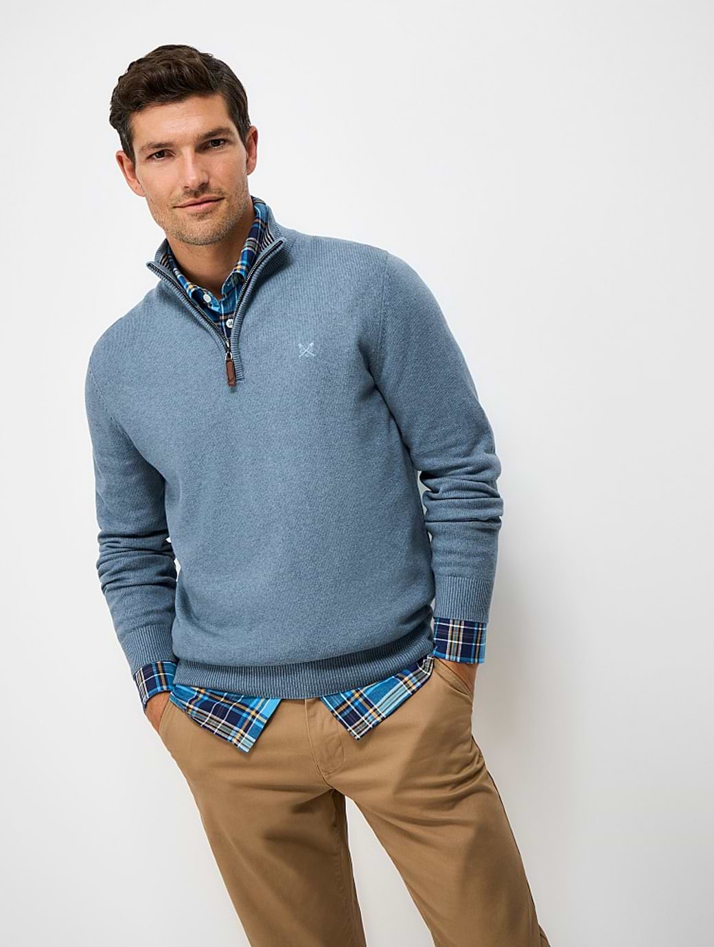 Crew Clothing Men's Organic Cotton Half Zip Jumper Blue