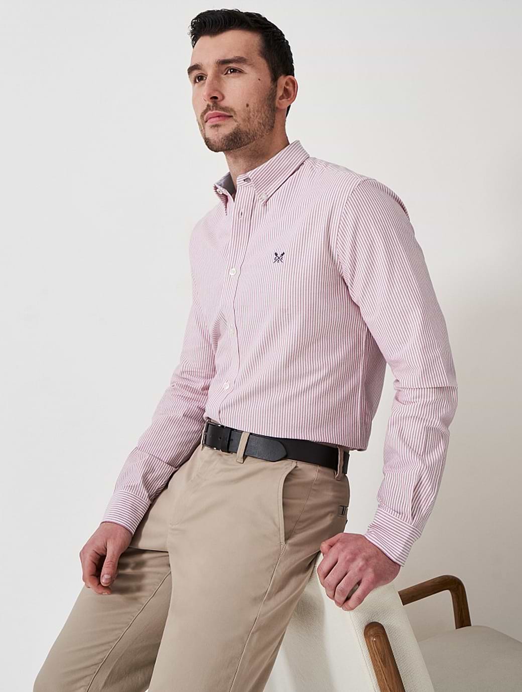 Crew Clothing Men's Slim Fit Oxford Stripe Shirt Crimson & White