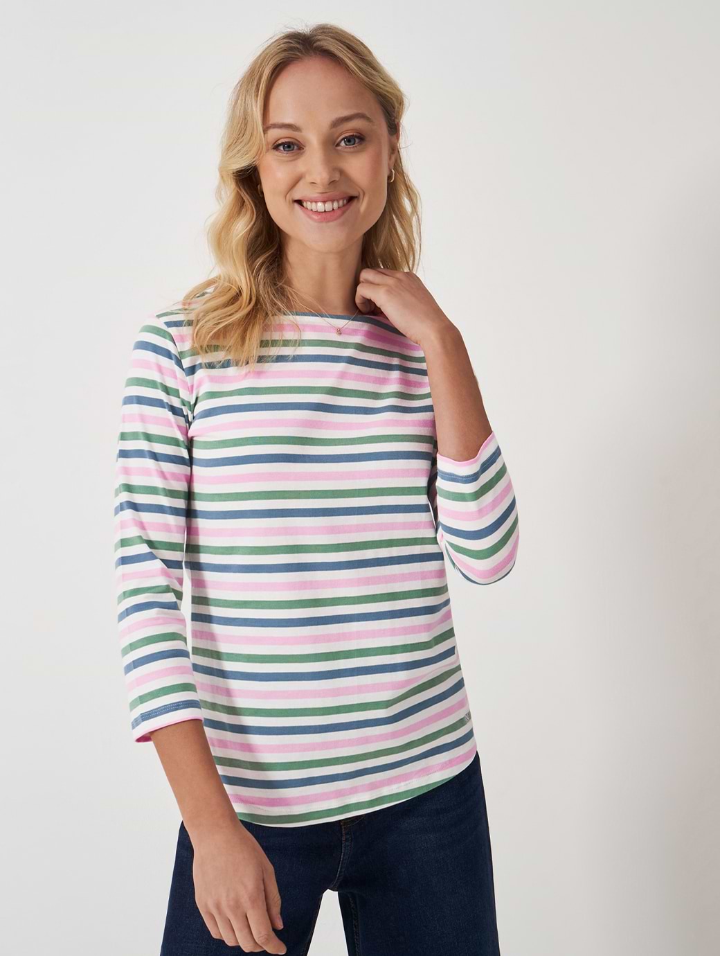 Crew Clothing Women's Essential Breton White Linen/Pure Pink/Smoke Blue/Feldspar