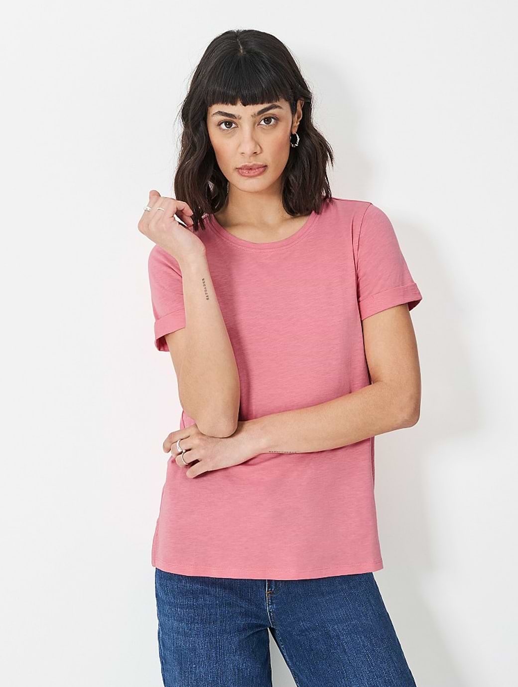 Crew Clothing Women's Perfect Crew Neck Slub T-Shirt Flamingo Plume Pink