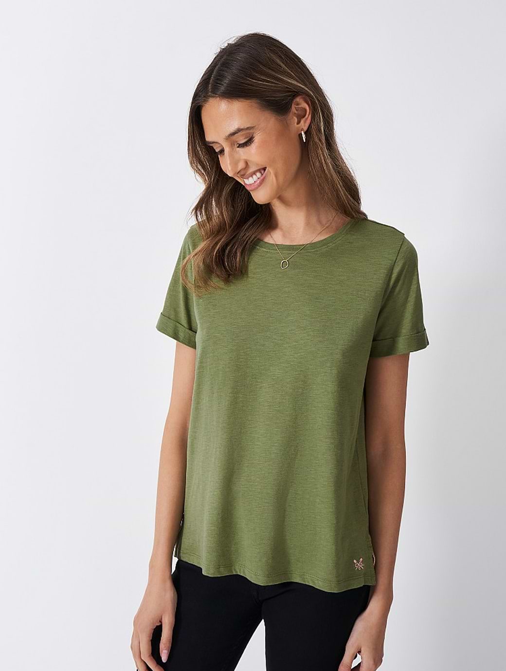 Crew Clothing Women's Perfect Crew Neck Slub T-Shirt Oil Green