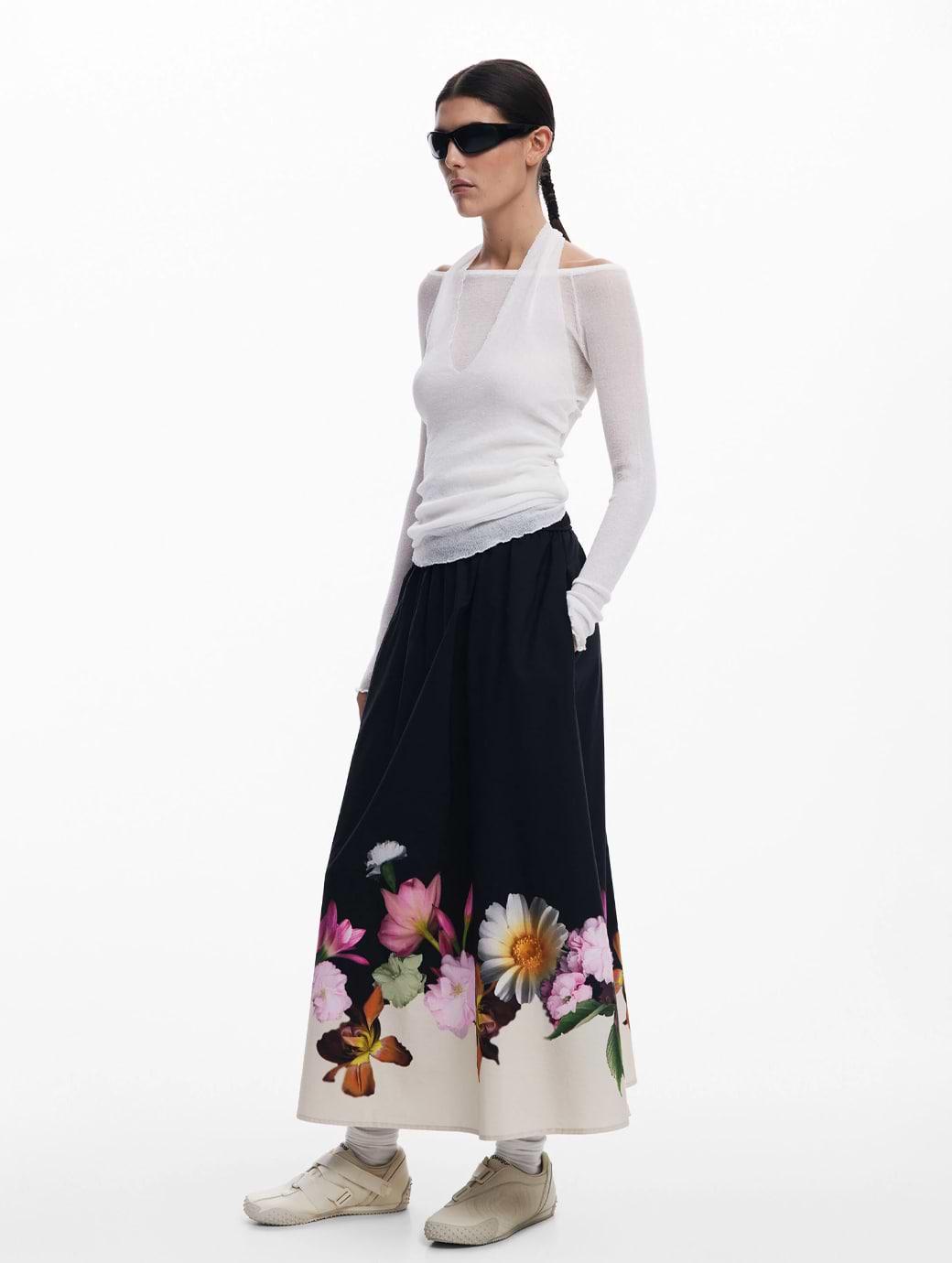 Desigual Lindo Floral Midi Skirt Black