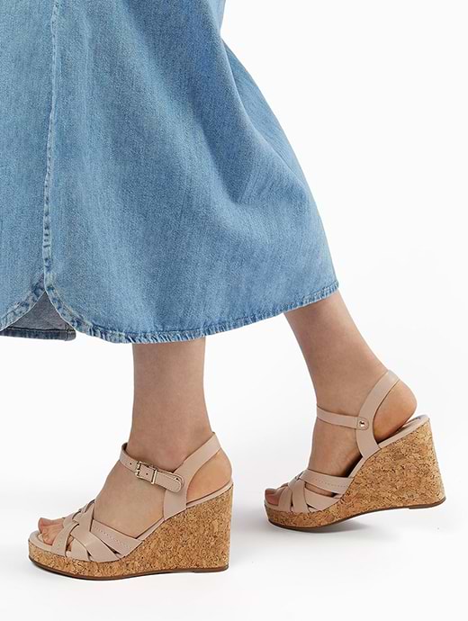 Dune London Women s Koral Cork Sole Wedges Nude