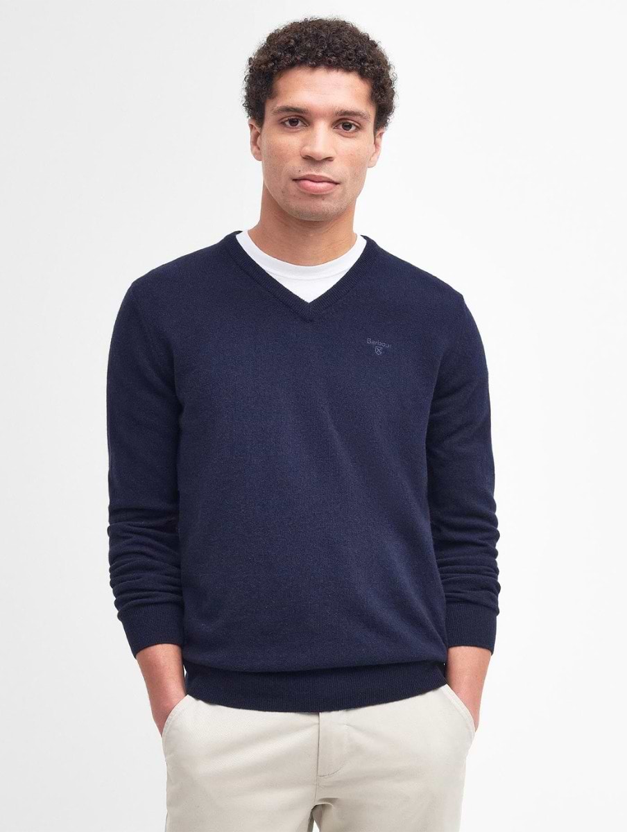 BARBOUR ESSENTIAL LAMBSWOOL V-NECK JUMPER NAVY