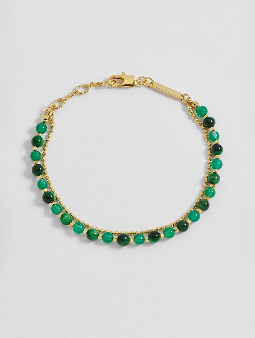 Estella Bartlett Green Cat Eye Beaded Duo Bracelet Gold Plated