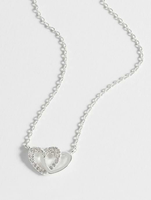 Estella Bartlett Interlocking Heart CZ Necklace Silver Plated