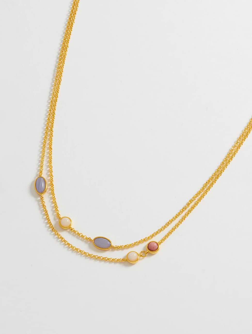 Estella Bartlett Multi Gemstone Double Chain Necklace Gold Plated