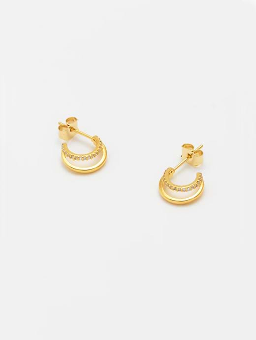 Estella Bartlett Pave Curl Hoops Double Illusion CZ Gold
