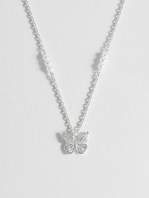 Estella Bartlett Pearl Butterfly Pendant Necklace Silver Plated with Pearl