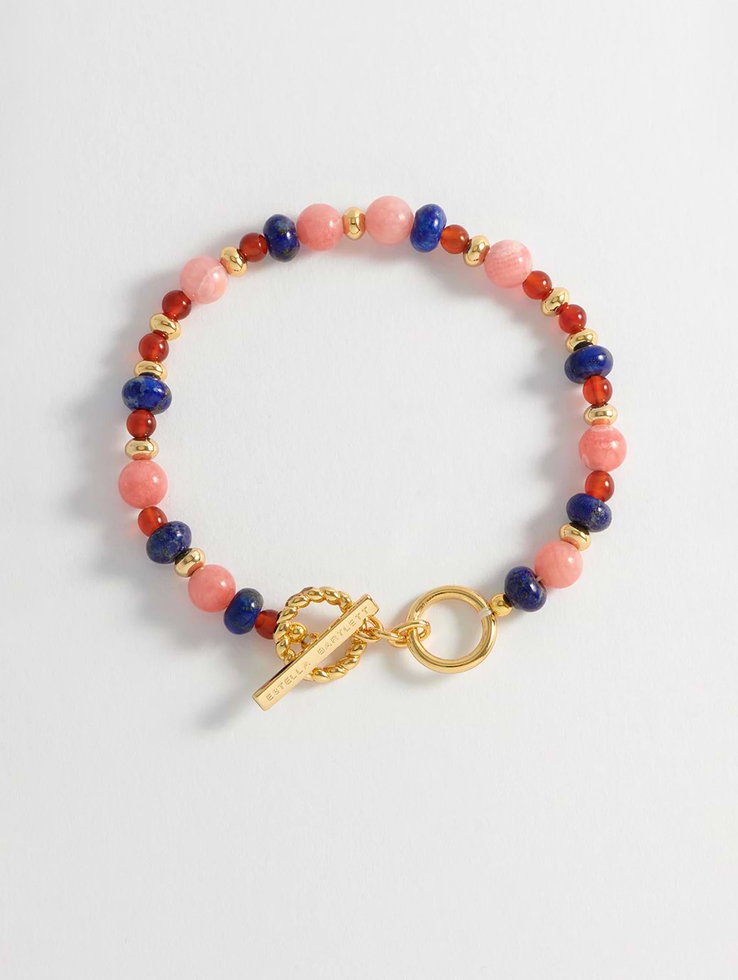 Estella Bartlett Pink, Blue And Red Beaded T Bar Bracelet Gold Plated