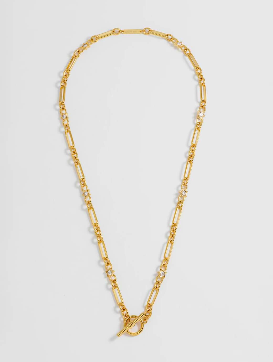 Estella Bartlett Star Cz Paper Link T-Bar Necklace Gold Plated