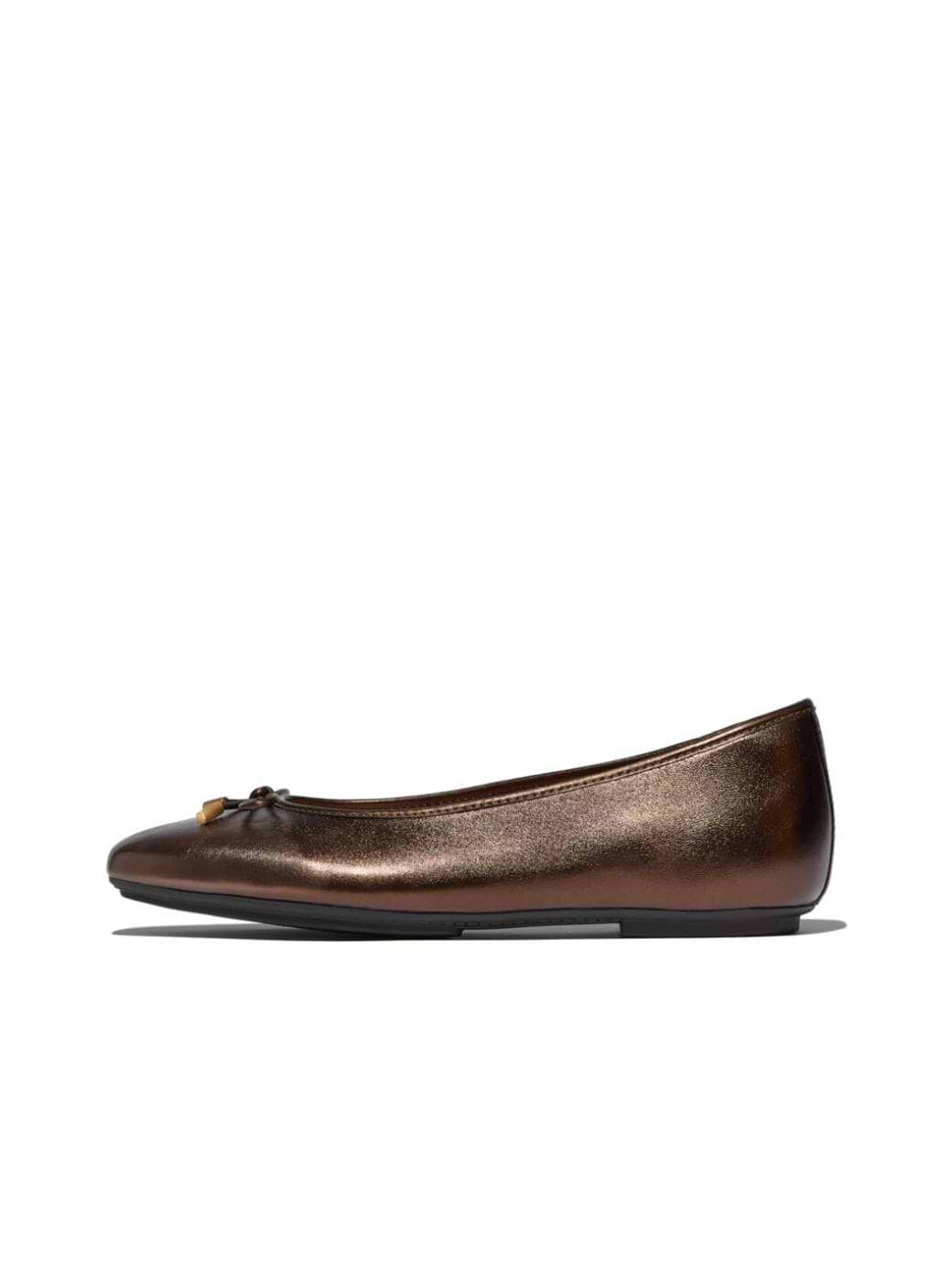 Fitflop Women's Delicato Bow Soft Metallic-Leather Ballet Flats Chocolate Brown