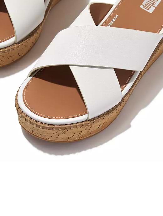 Fitflop Women's Eloise Leather/Cork Wedge Cross Slides Urban White
