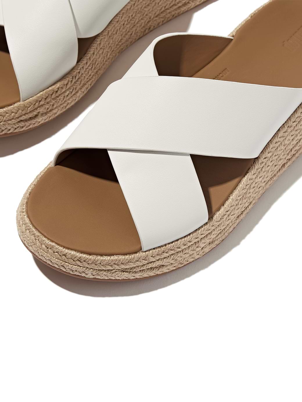 Fitflop Women's F-Mode Espadrille Leather Flatform Cross Slides Urban White