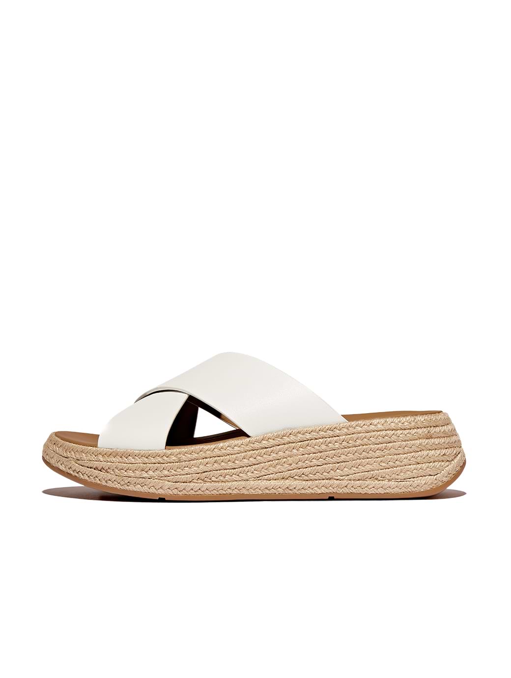 Fitflop Women's F-Mode Espadrille Leather Flatform Cross Slides Urban White