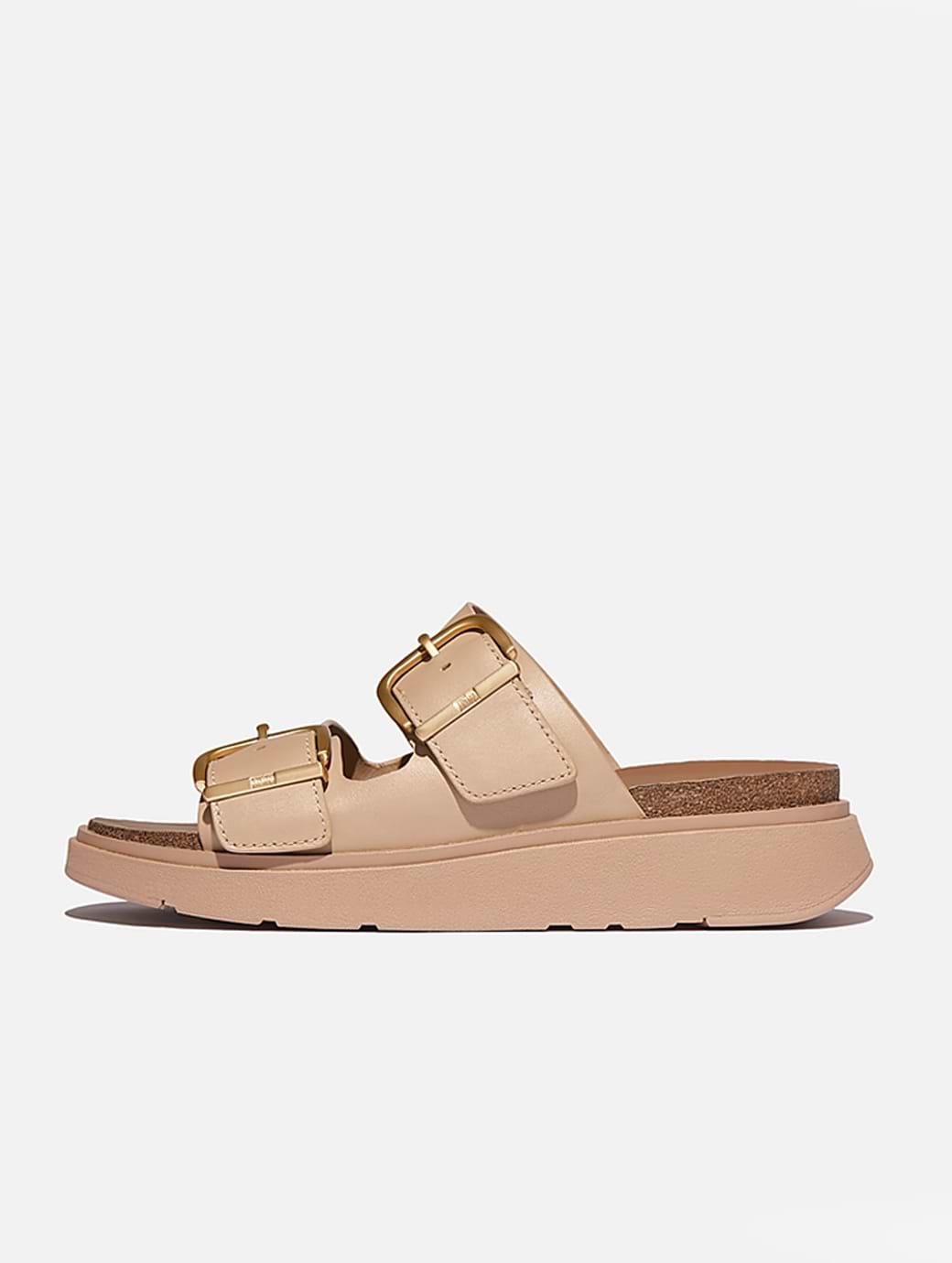 Fitflop Women's Gen-FF Buckle Two-Bar Leather Slides Classic Beige