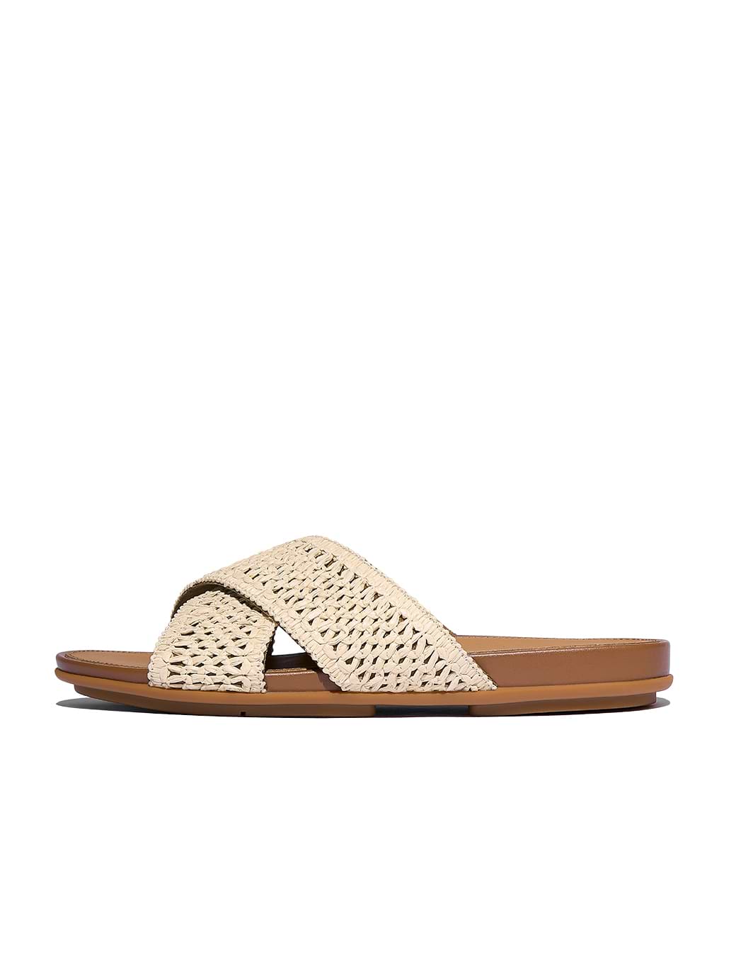 Fitflop Women's Gracie Woven Cross Slides Deep Tan/Ivory