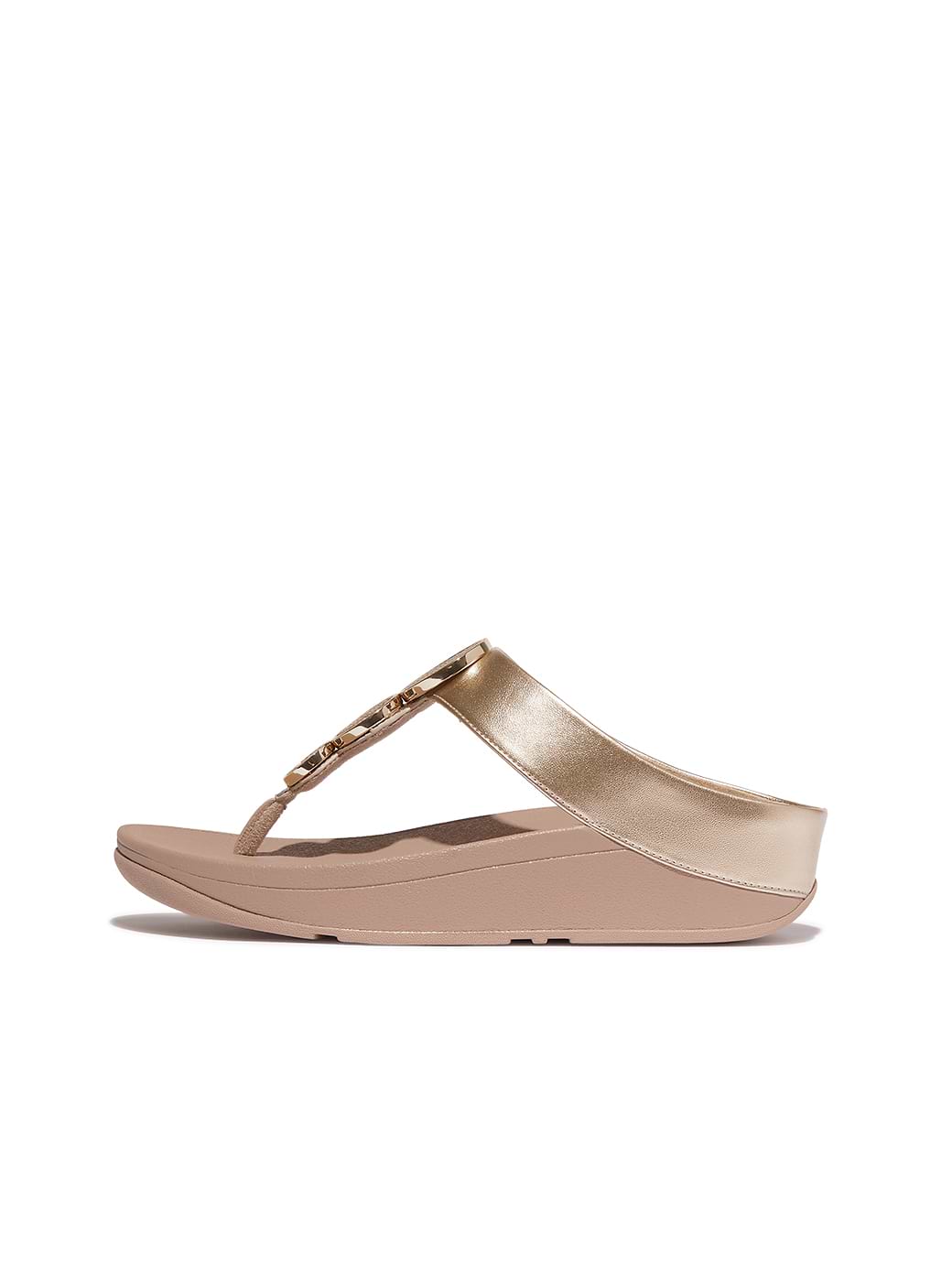 Fitflop Women's Halo Bead-Circle Metallic Top-Post Sandals Metallic Latte Beige