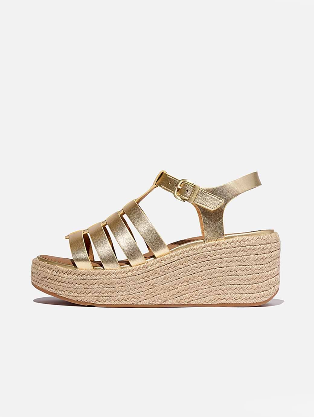 Fitflop Women's Platforms Espadrille Leather Fisherman Wedge Sandals Platino