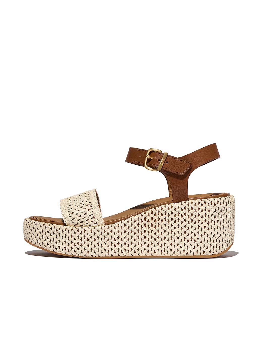 Fitflop Women's Platforms Woven Wedge Ankle-Strap Sandals Deep Tan/Ivory