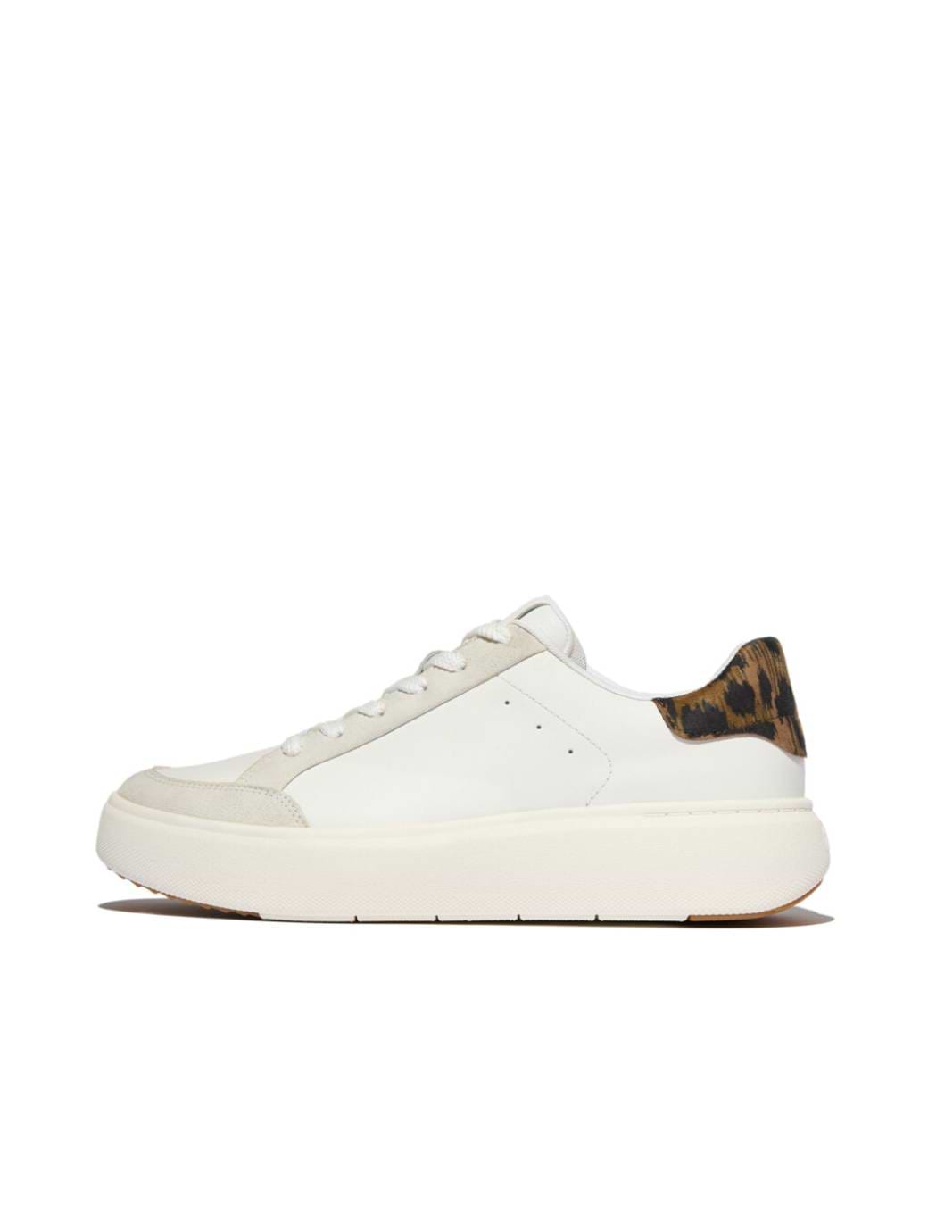 Fitflop Women's RTG Leopard-Back Tab Leather/Suede Sneakers Urban White/Chocolate Mix