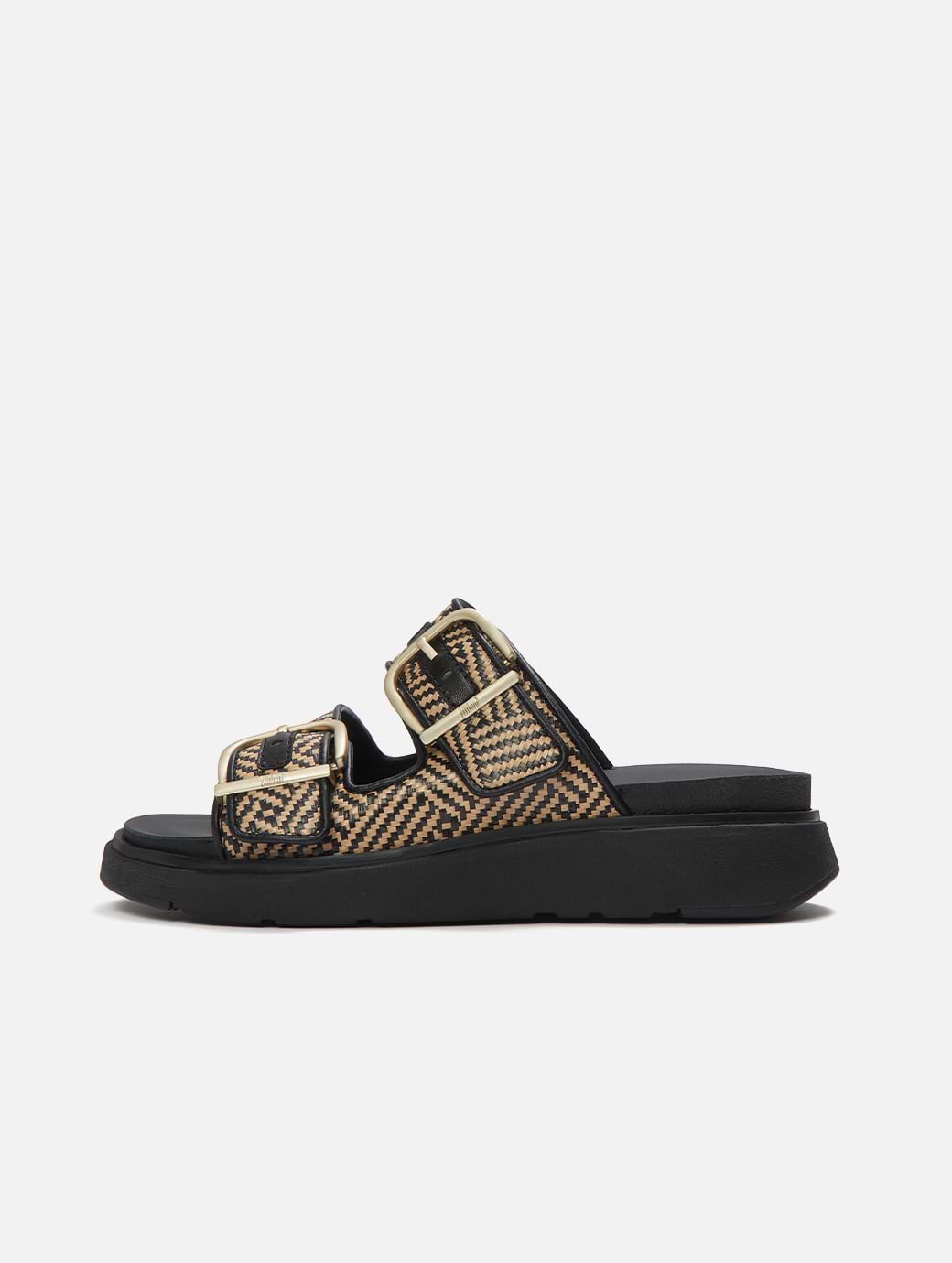 FitFlop Women's Gen-FF Buckle Graphic-Weave Two-Bar Slides Black