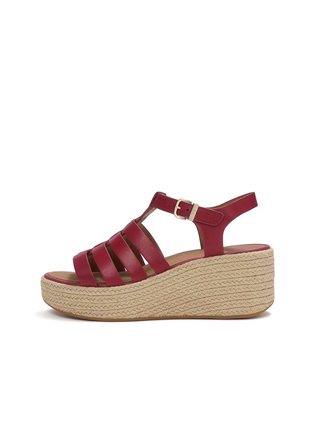 FitFlop Women's Platfforms Espadrille Leather Fisherman Wedge Sandals Burnt Berry