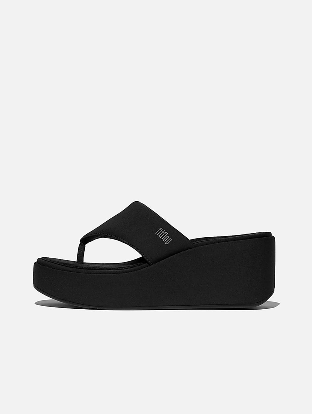 FitFlop Women's Platfforms Wedge Toe-Post Sandals All Black