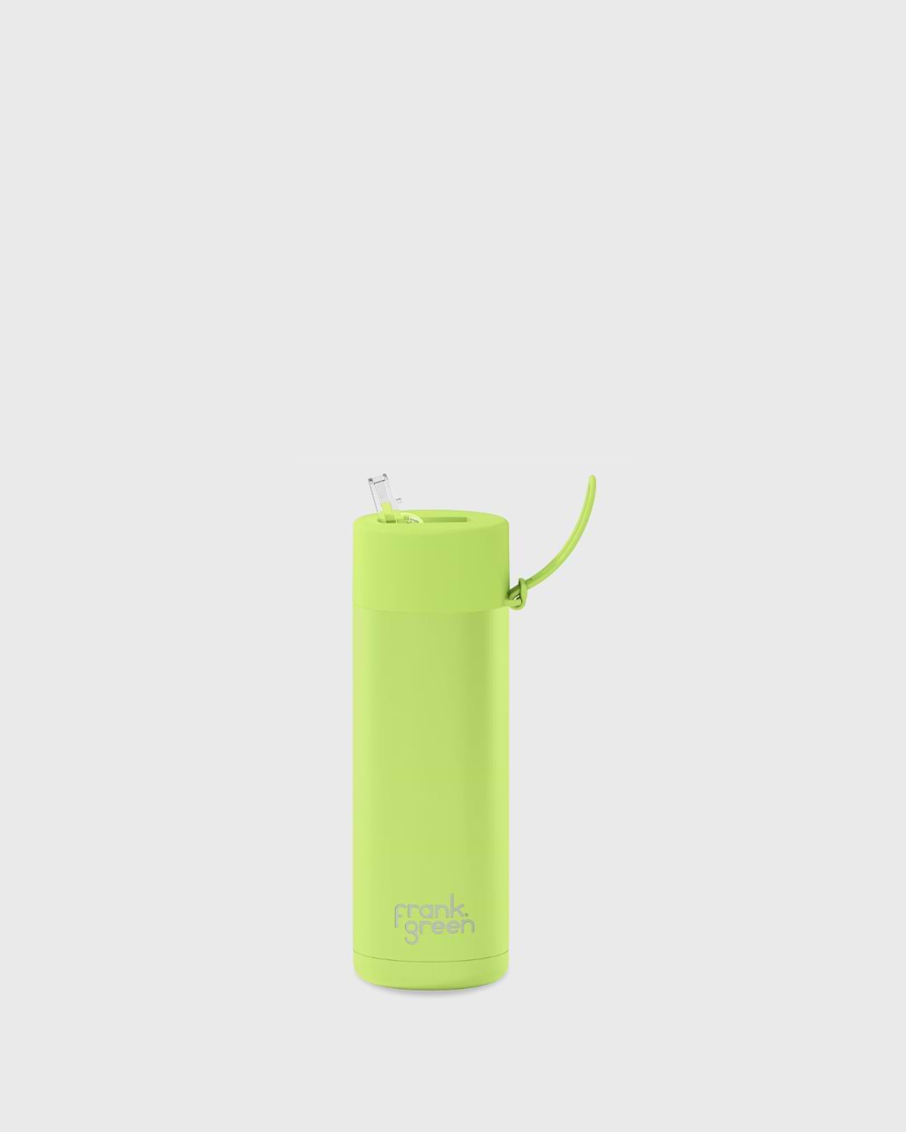 Frank Green 20oz Stainless Steel Ceramic Reusable Bottle with Gold Straw Lid and Strap Neon Green