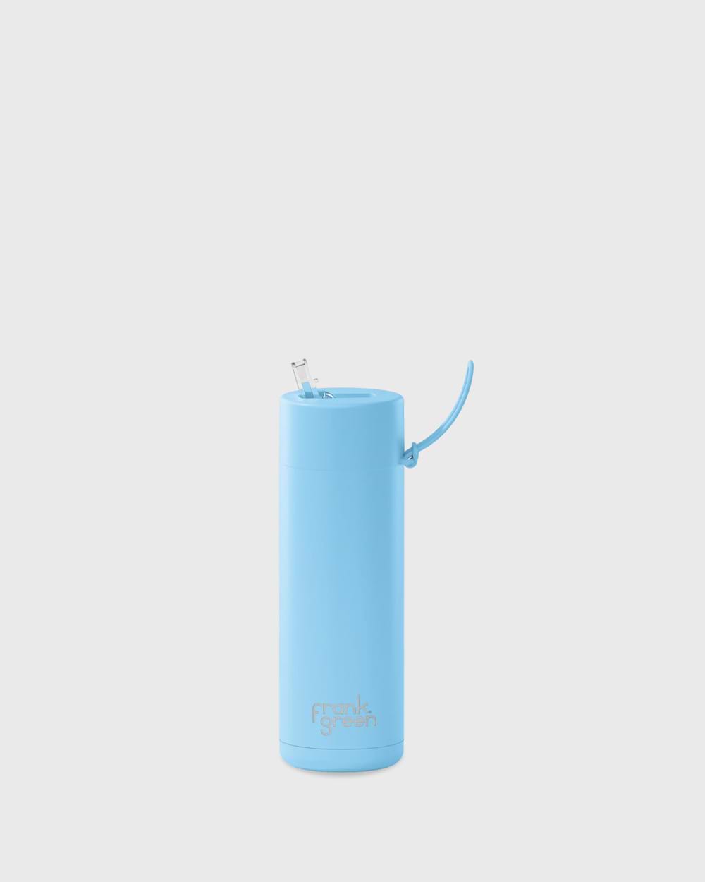 Frank Green 20oz Stainless Steel Ceramic Reusable Bottle with Gold Straw Lid and Strap Sky Blue