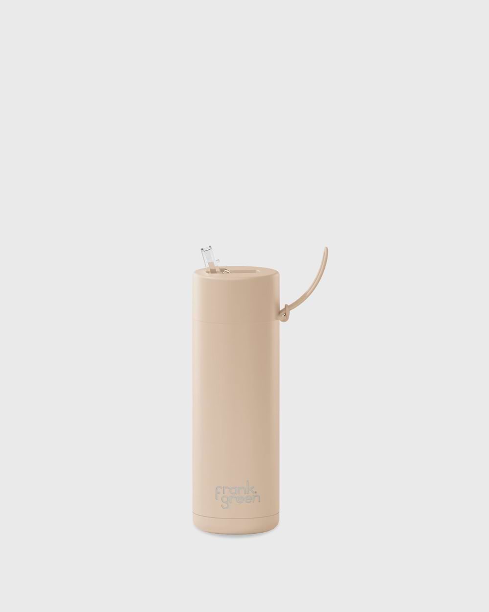 Frank Green 20oz Stainless Steel Ceramic Reusable Bottle with Gold Straw Lid and Strap Soft Stone