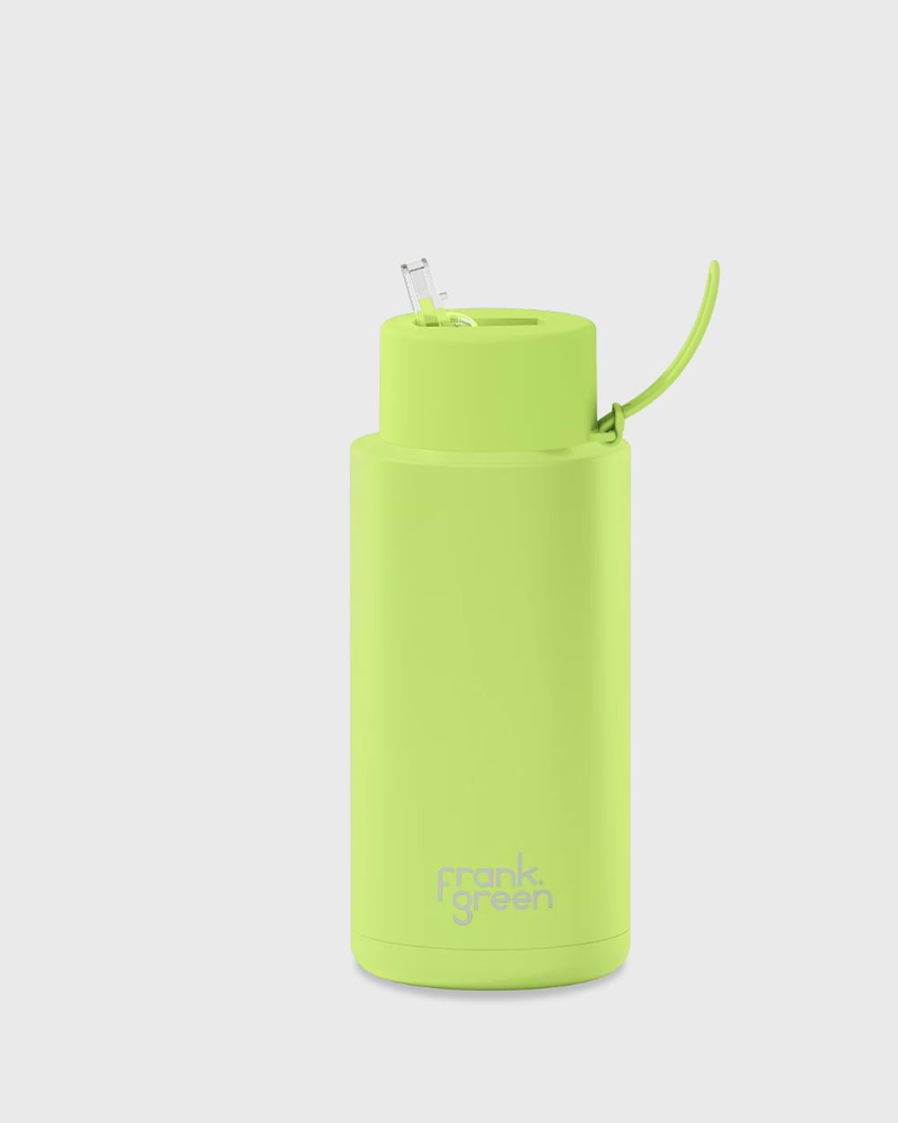 Frank Green 34oz Stainless Steel Ceramic Reusable Bottle with Gold Straw Lid and Strap Pistachio Green