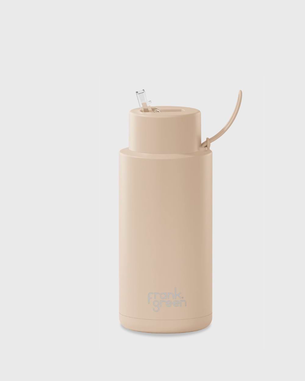 Frank Green 34oz Stainless Steel Ceramic Reusable Bottle with Gold Straw Lid and Strap Soft Stone