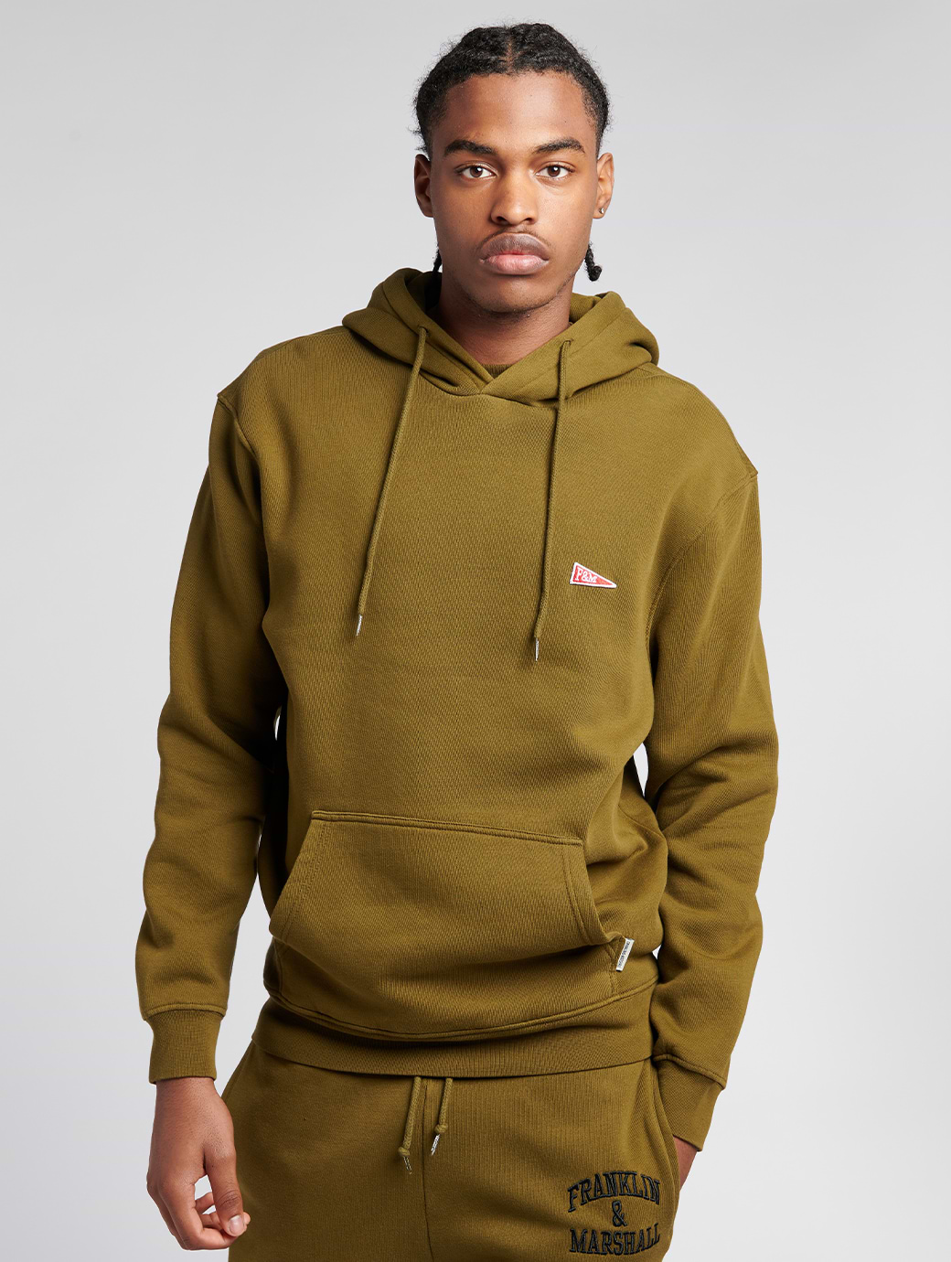 Franklin & Marshall Pennant Patch OTH BB Hoodie Dark Olive 