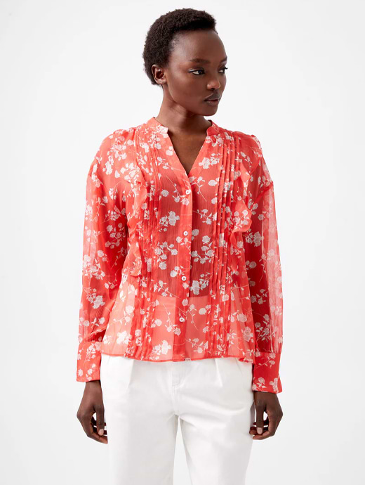 French Connection Alessandra Crinkle Blouse Cayenne Red/White