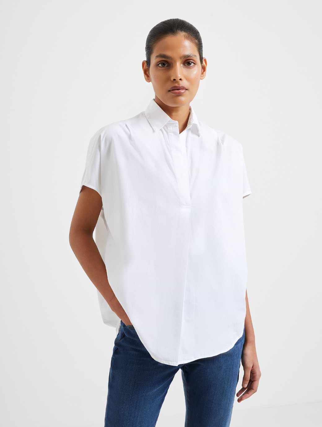 French Connection Cele Rhodes Poplin Sleeveless Shirt Linen White