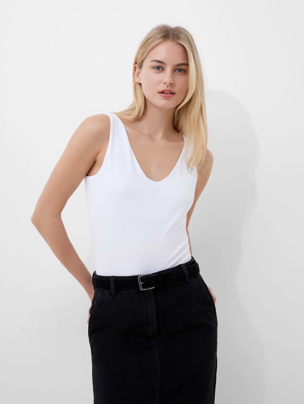 French Connection Cotton Organic Stretch Tank Linen White