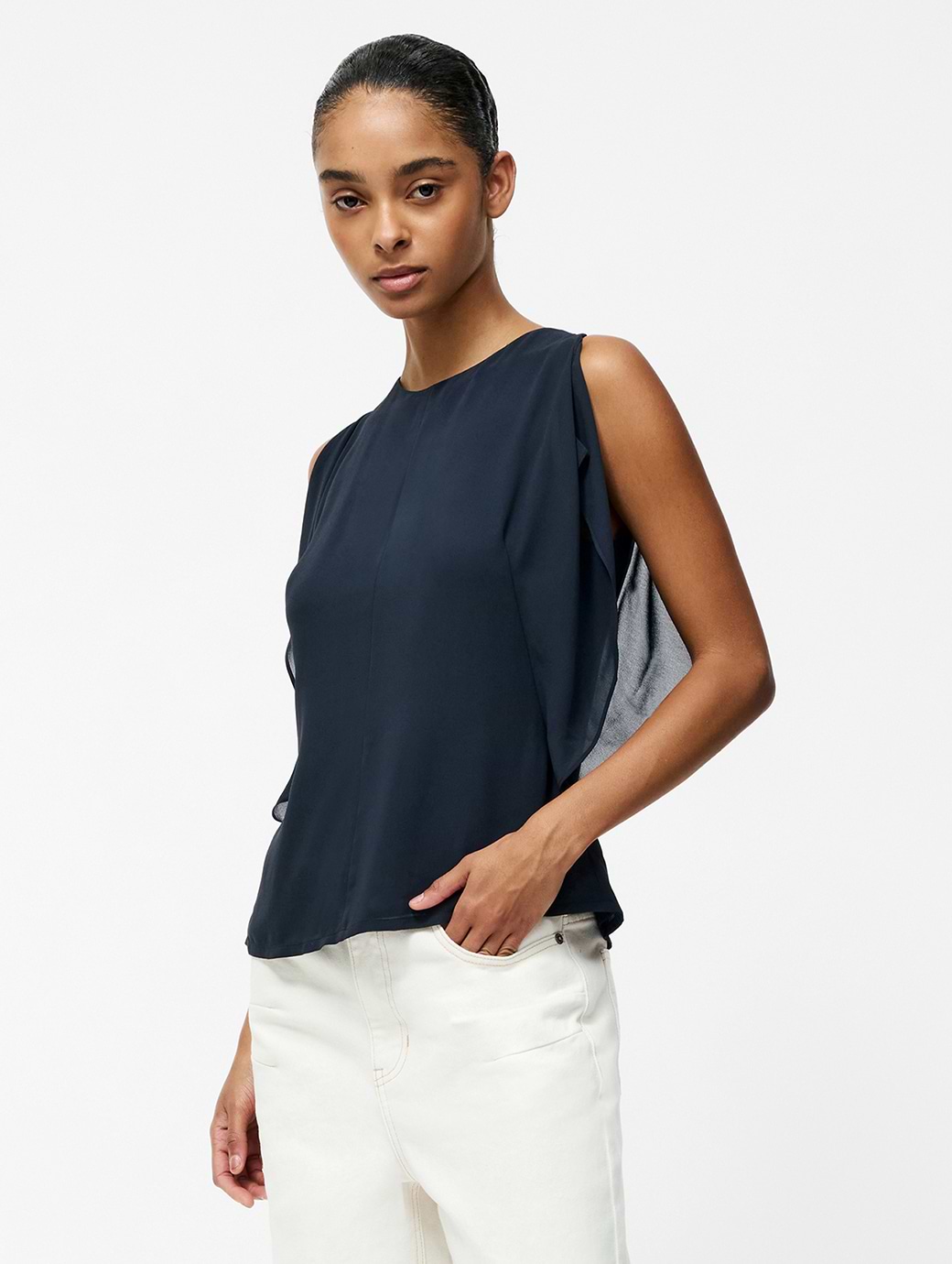 French Connection Eden Georgette Flutter Sleeve Top Navy