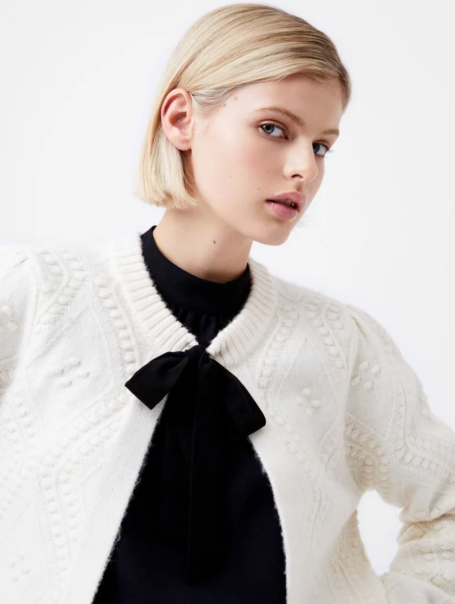 White bobble cardigan sales