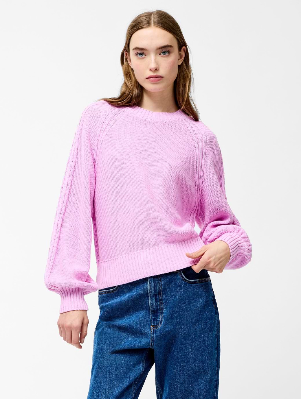 French Connection Lily Cable Sleeve Jumper Bubblegum Pink