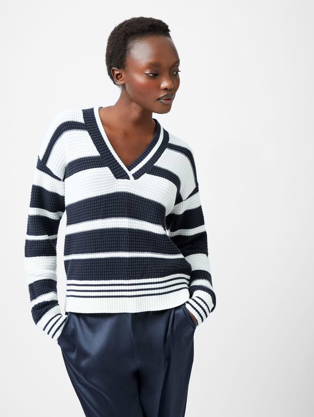 French Connection Lily Mozart Striped Varsity Jumper Navy/Summer White