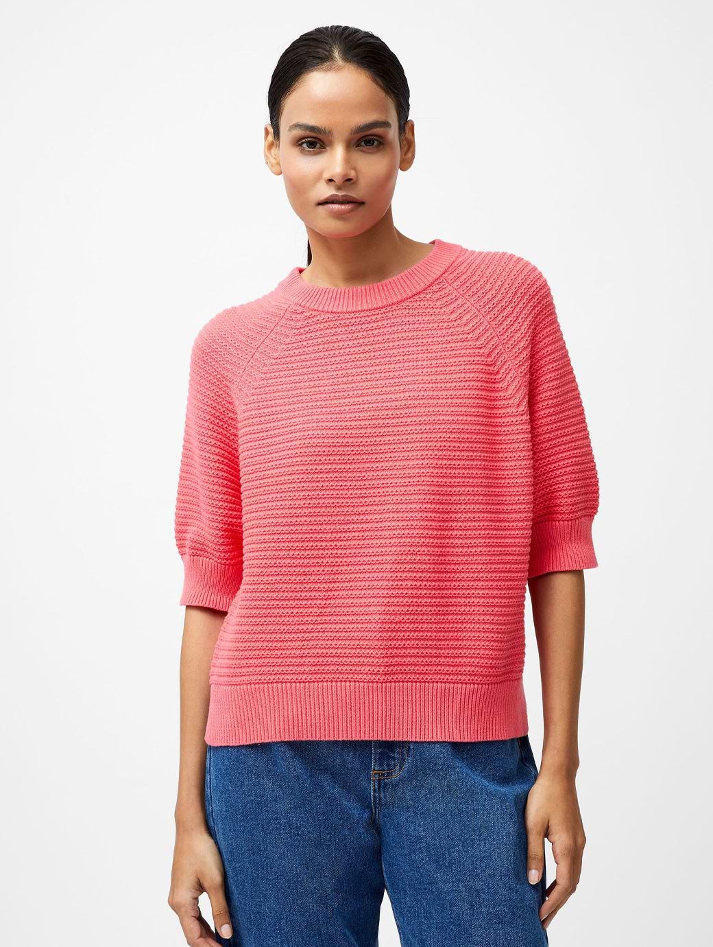 French Connection Lily Short Sleeve High Neck Top Raspberry Pink