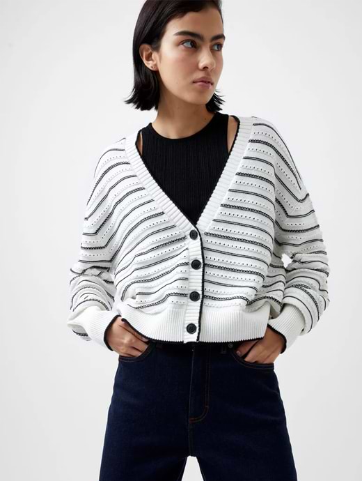 French Connection Oskie Long Sleeve Cardigan Winter White/Moonless