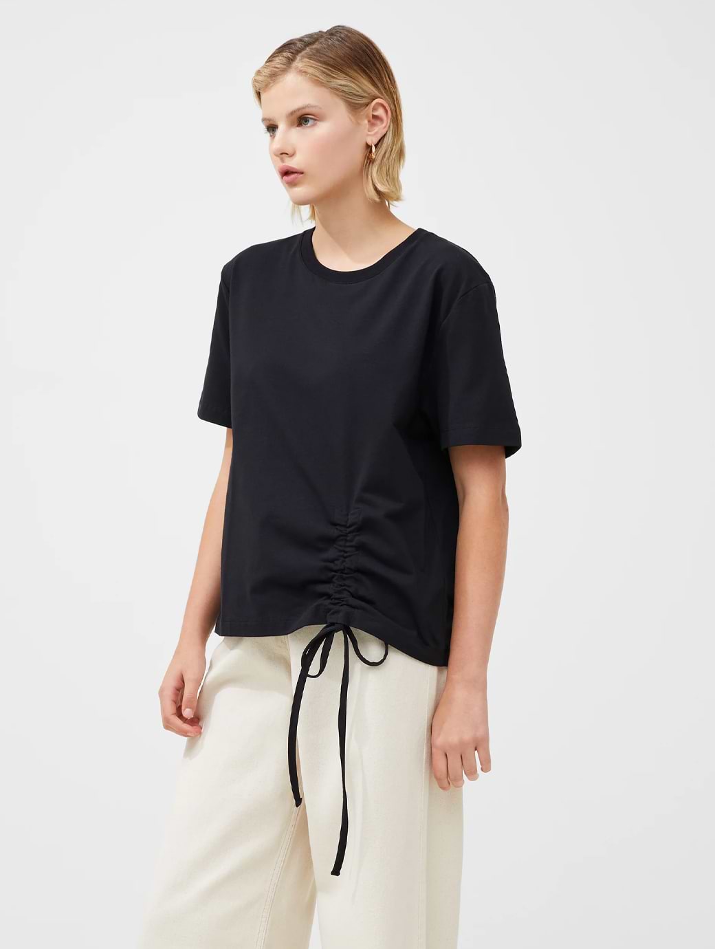 French Connection Rallie Cotton Rouched T-Shirt Blackout 