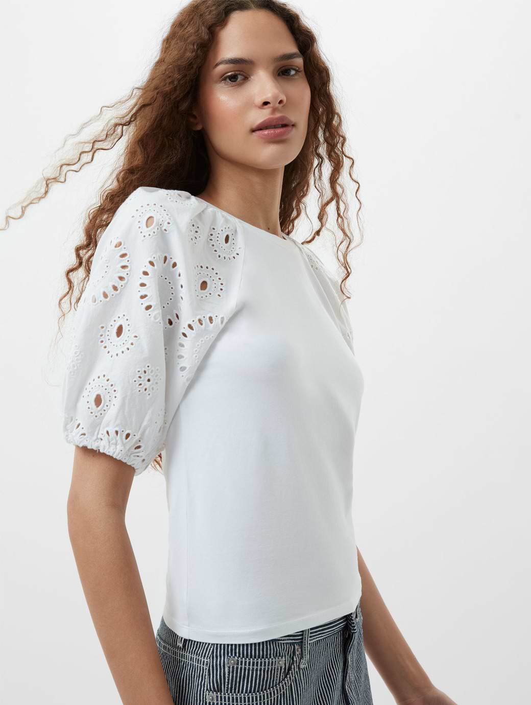 French Connection Rosana Anglaise Top White Linen