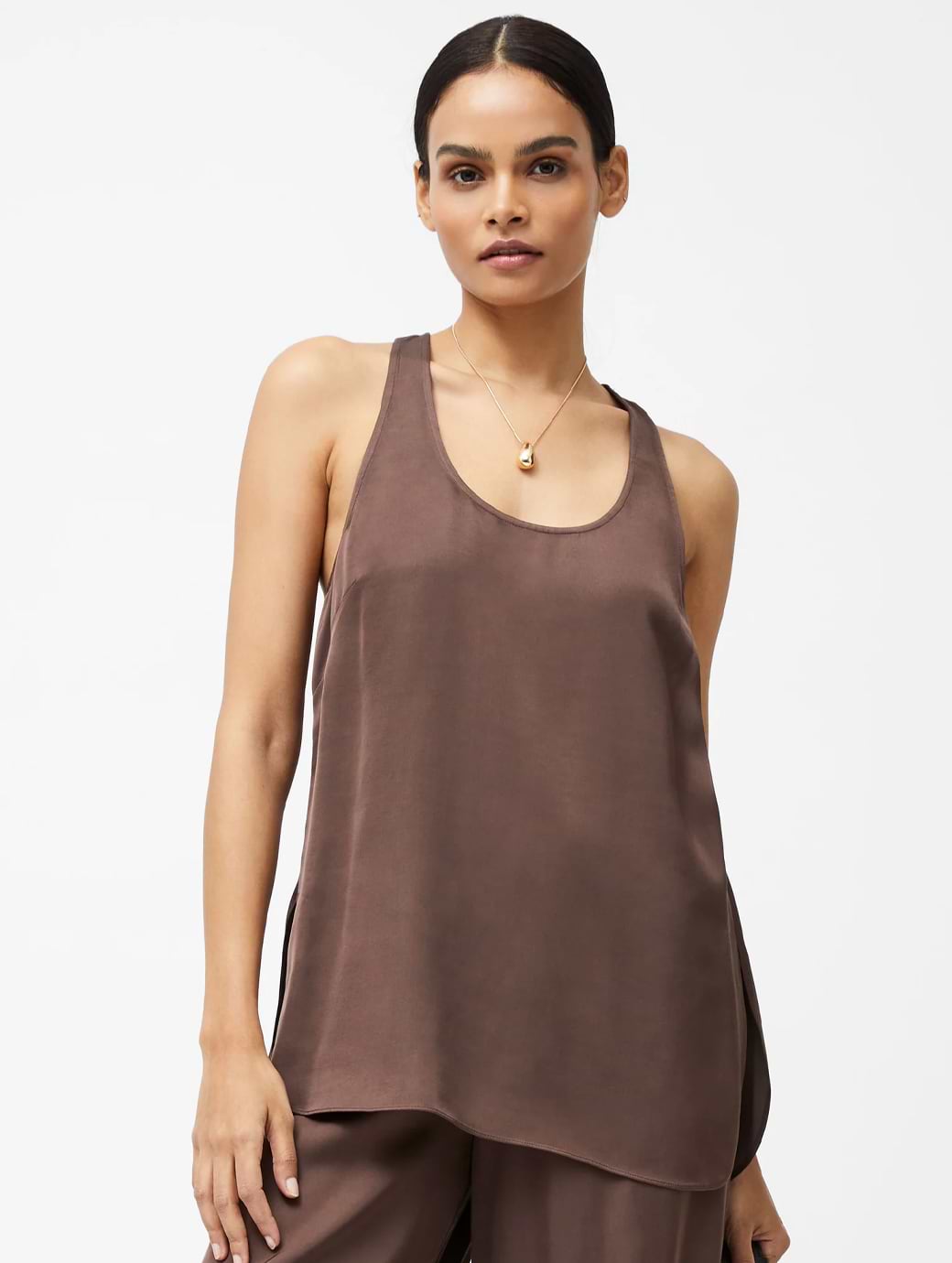 French Connection Sera Satin Tank Top Walnut Brown